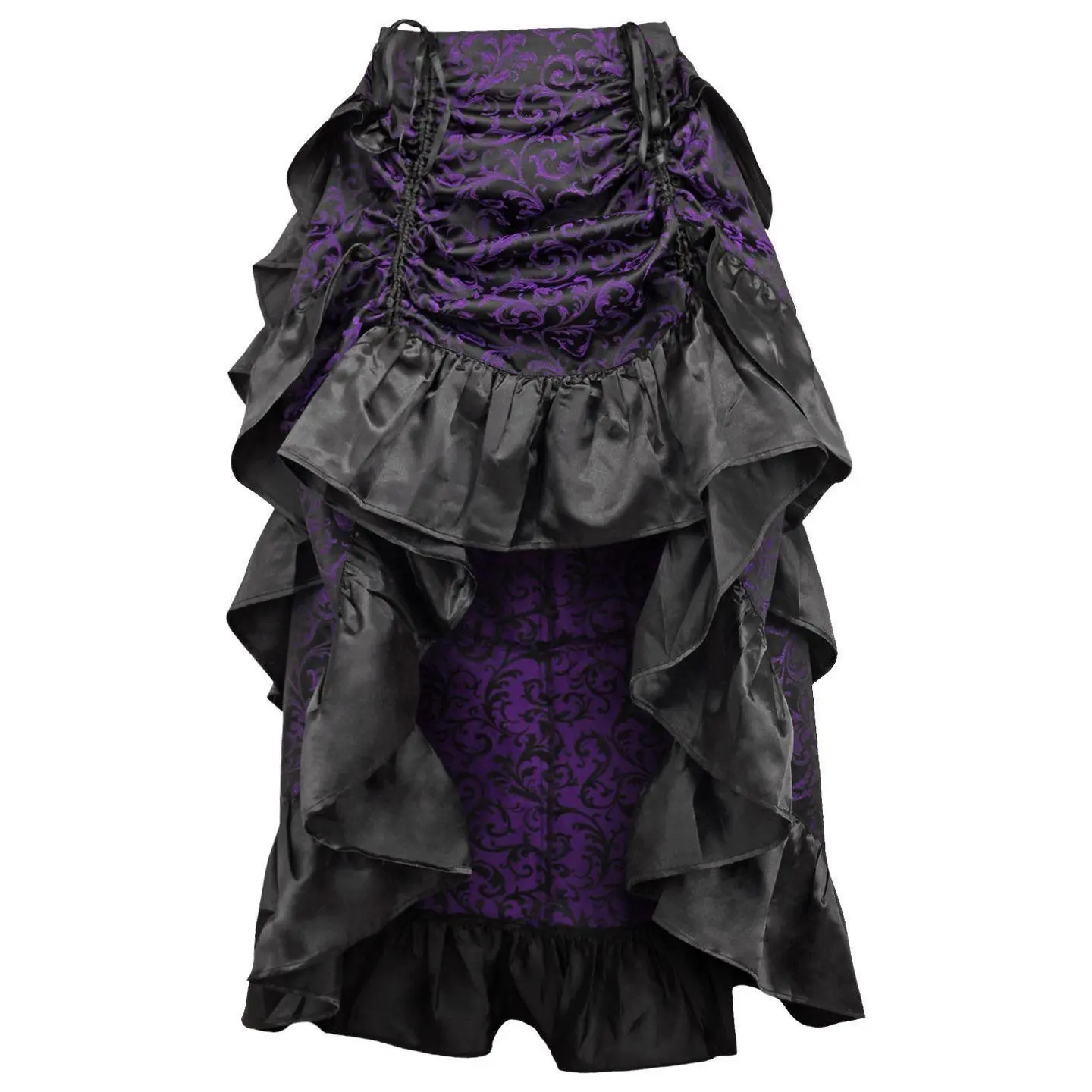 Purple/Black Brocade Adjustable High Low Bustle Skirt