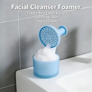 Manual Facial Cleanser Foam Maker, Light Blue, Portable Manual Bubble Maker, Rich Creamy Lather Generator, Face Wash Foaming Tool for Skincare, Daily Cleansing, Travel and Bathroom Use