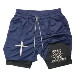 Jesus functional style, faux two-piece design, quick-dry fabric, drawstring elastic waistband, suitable for gym, running, and everyday casual wear, available in multiple colors Men's Casual Breathable