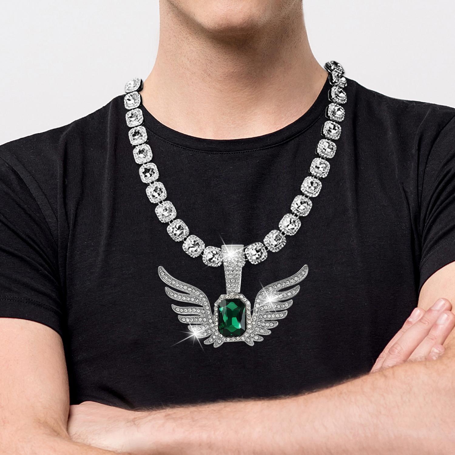 Diamond Square Necklace with Angel Wing Pendant Hip Hop Zircon Baguette Chain Tennis Chain with Elegance Angel Wing Pendant Ideal Jewelry for Daily Wear Gift for Men Women Boys, Girls Birthday Wedding Party