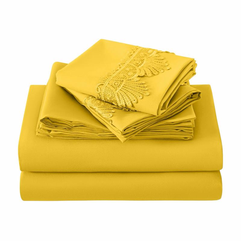 Luxurious Orange Bed Sheet Set with Elegant Lace Detailing for a Comfortable Sleep Experience. King size