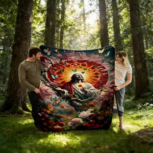Luxurious Jesus Nature Cartoon Digital Print Flannel Throw Blanket - Premium Flannel Material Reversible All Season Soft Durable for Family Friends Bedroom Sofa Living Room Office Travel Camping Mother's Day Valentine's Day Birthday Christmas Gift