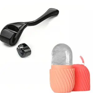 Microneedle roller and cooling facial roller mold set to relieve facial and eye puffiness; stainless steel facial massager; cooling facial massage beauty and skin care tool suitable for face, hair, beard, and skin care.