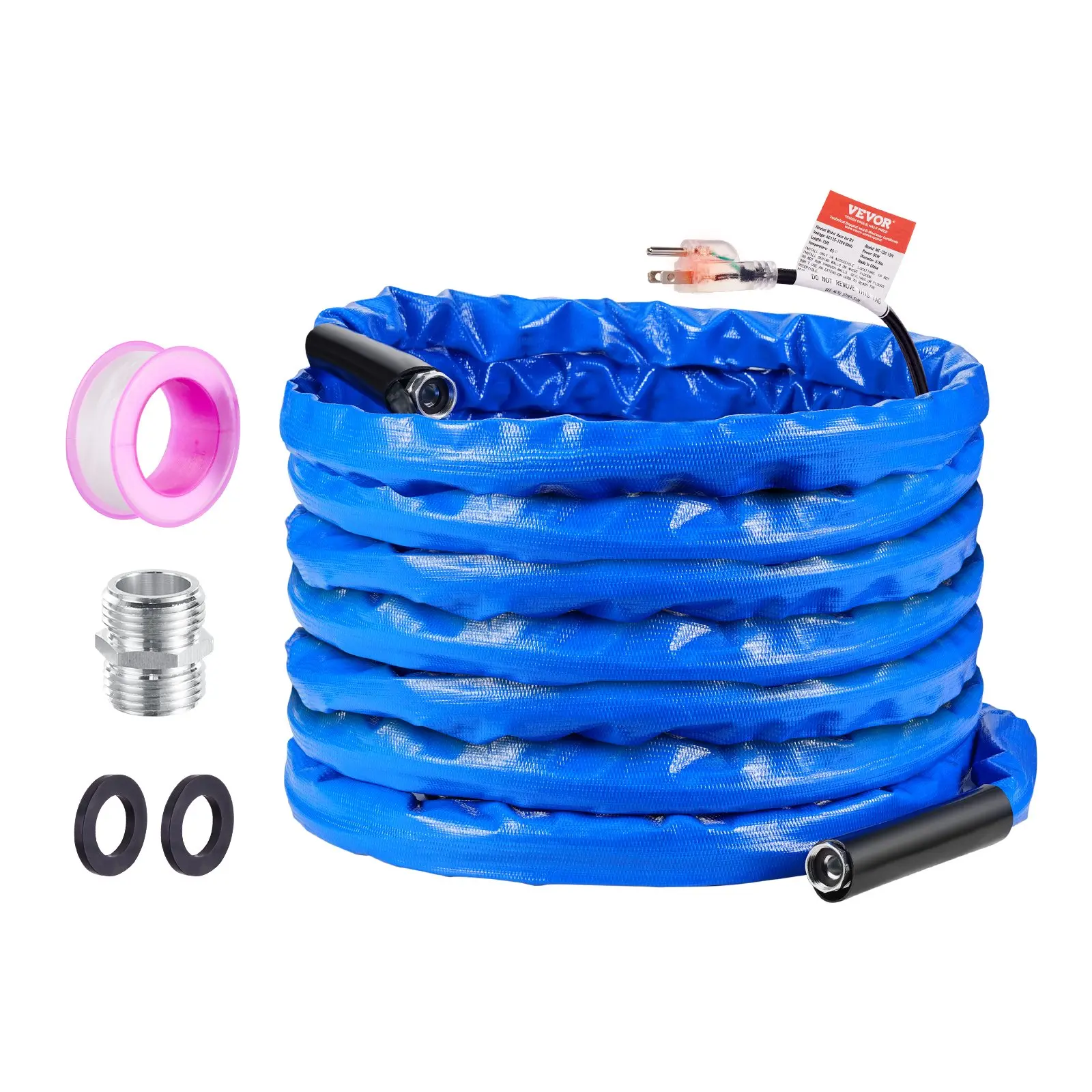 【Summerfinds】VEOVR Heated Water Hose, 50ft 5/8" I.D. Garden Hose, PVC Outer with Corrugated Layer, -45°F Antifreeze, Automatic Self-Regulating Heating, 3/4" GHT Connectors, Crystal Plug, Lead & BPA Free for Healthy Drinking Water, Boats, Trailers, Rv User