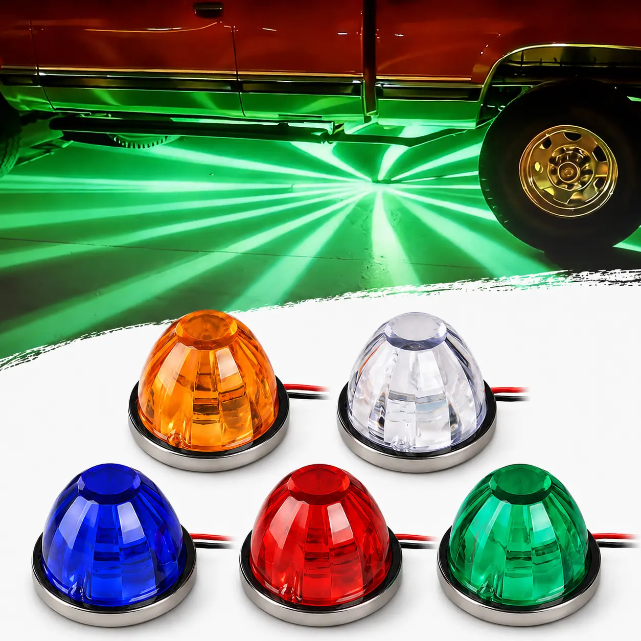 2PCS Watermelon-Shaped Dual-Function ABS LED Strobe & Constant Marker Lights - LED Beacon, Car Lighting for Heavy-Duty Vehicles (Side Marker, Clearance Tail, Turn Signal, Brake) Festive Decorations
