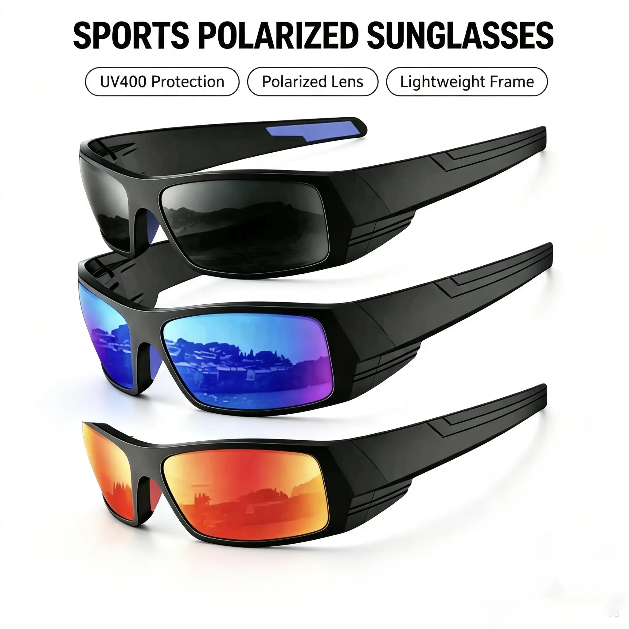 Sports Polarized Sunglasses for Men Women, Cycling Sunglasses, Wraparound Shield Glasses, Sport Goggles, Blade Sunglasses, Mirrored Sunglasses, Y2K Shades, UV400 Windproof Outdoor Eyewear for MTB, Running, Motorcycle, Fishing, Hiking & Driving