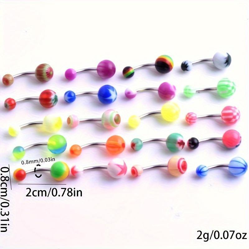 20Pcs Belly Button Ring Set, Mixed Colorful Ball Belly Button Ring Bohemian Barbell Navel Nail Body Piercing Jewelry Gift Women Body Piercing Jewelry Set
