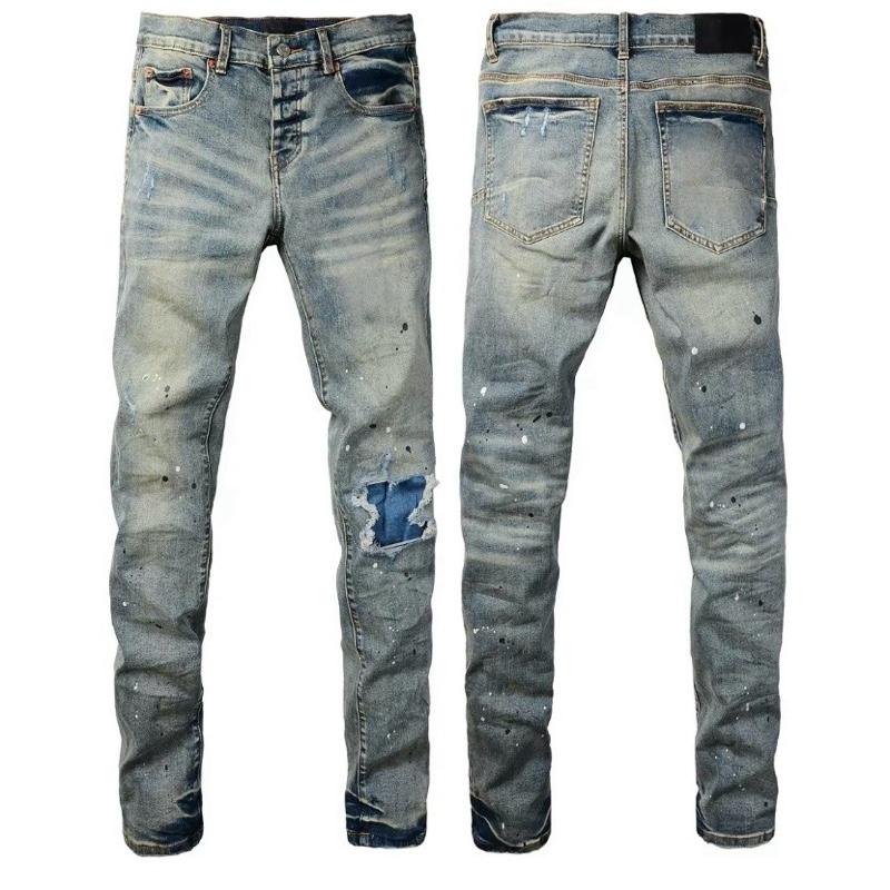 HuaHua'shop Purple Jeans Men's Jeans Casual Comfort Holes Fashionable Straight Skinny Slim Fit Jeans, Ripped Stretch Jeans Denim Pants Streetwear