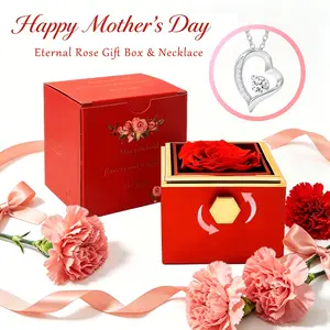 Rotatable Jewelry Box with Necklace - Preserve Red Rose Boxs for Women Mom Wife Girl Perfect Gift for Christmas, Valentine's Day, Anniversary & Birthday gifts
