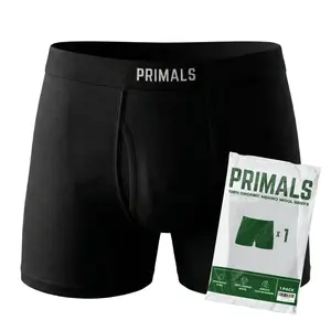 PRIMALS 100% Merino Wool Boxer Briefs - Natural Rubber Waistband - Improves Testosterone & Fertility -Midnight Black (1 Count)
