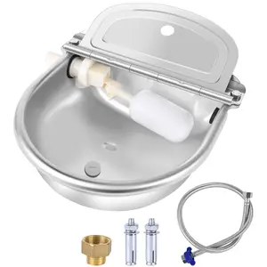 Automatic Animal Drinking Water Bowl for Dog Stainless Steel Waterer Feeder Farm Dog Dispenser Kit Self Filling for Livestock Horse Goat Water Trough with Float Valve Drain Hole Hose Adapter Bolts