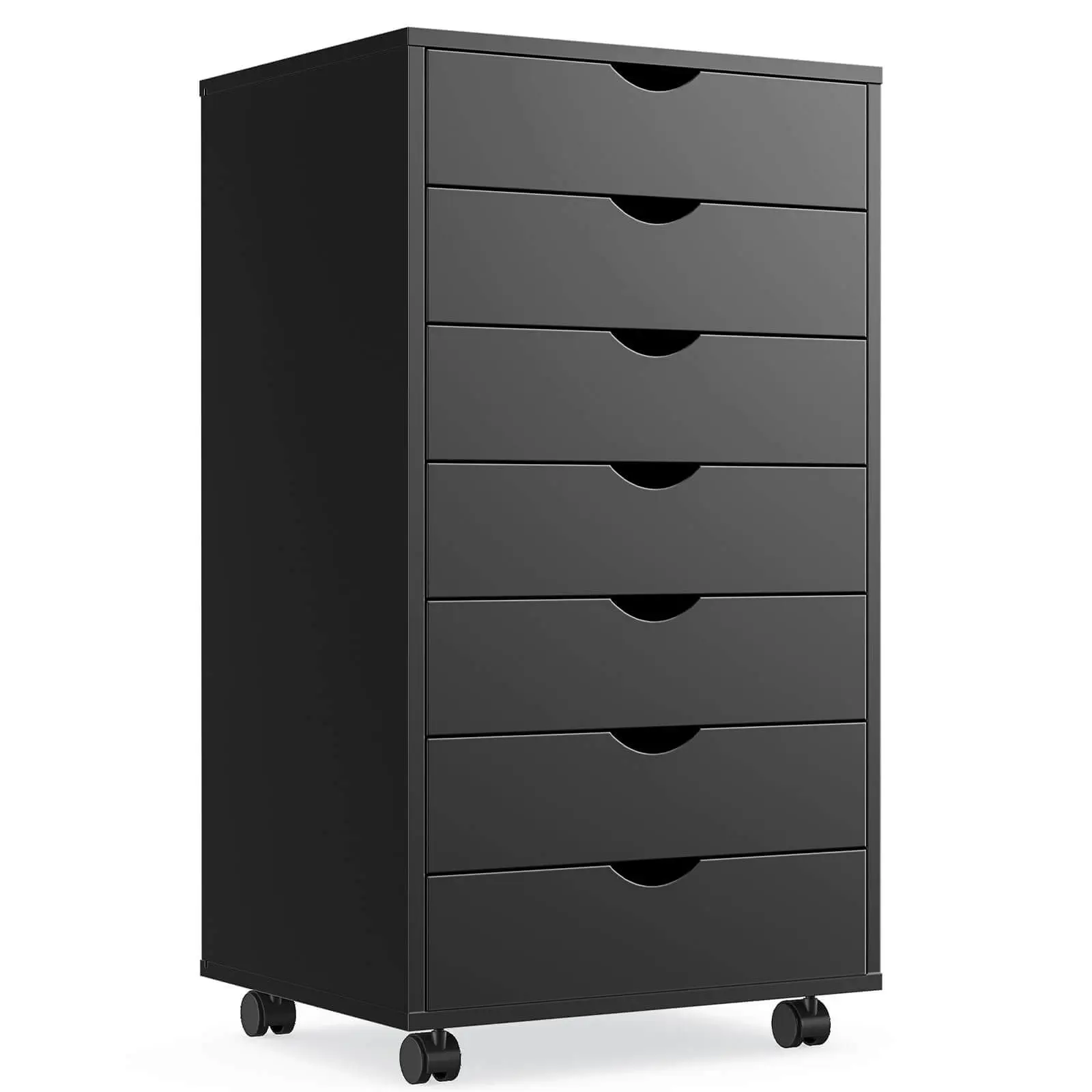 SweetFurniture 7-Drawer Wooden Mobile Chest - Apartment Cabinet, Small Space Living Vertical Storage Drawers Bedroom Furniture with Wheels, Toy Storage Organizer for Office Home Use