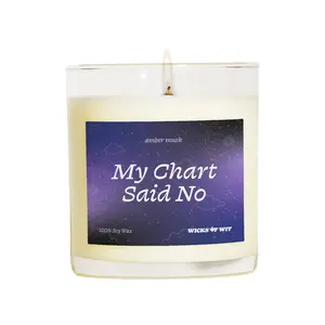 My Chart Said No. Wicks of Wit. 12.5 oz Clean Burning Soy Wax - 70 Hour Burn Time - Hand-Poured in USA. Scented with Essential Oils.