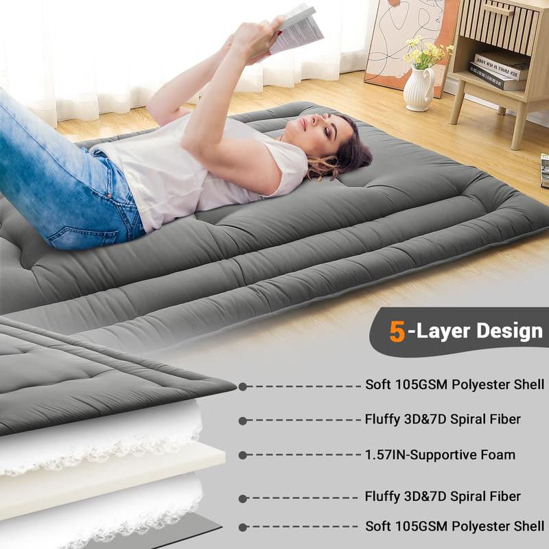 【GARVEE】Full Size Futon Mattress, Foldable and Rollable Japanese Floor Mattress for Easy Storage, Caravan Mattress for Sleeping at Home, Indoor, Dark Gray