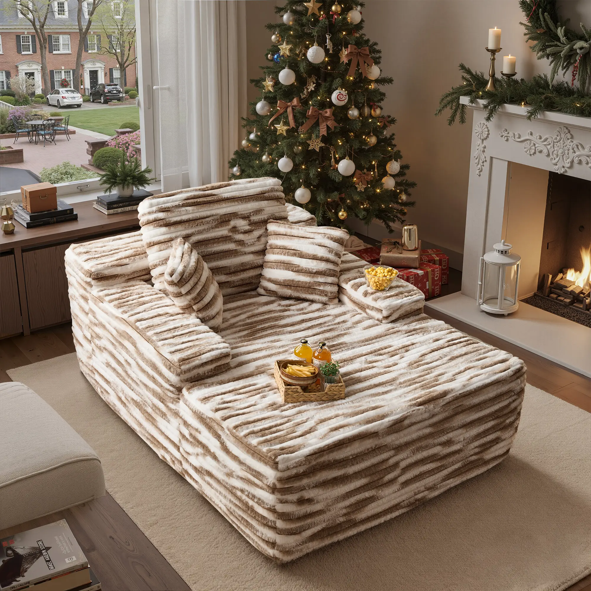 67“Single Chaise|Zebra Plush Corduroy