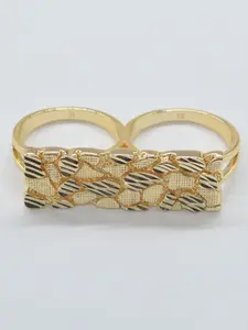 14k Floral Two-Finger Ring, Unisex Daily Commute Jewelry, Perfect for Streetwear, Parties, Gift-Ready