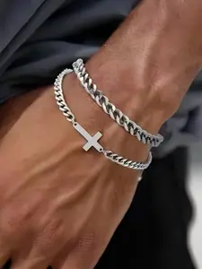 Men's Stainless Steel Cross Stackable Bracelets, Simple Trendy Fashion, Casual Trendy Jewelry, Perfect Daily Wear, Best Gift for Yourself
