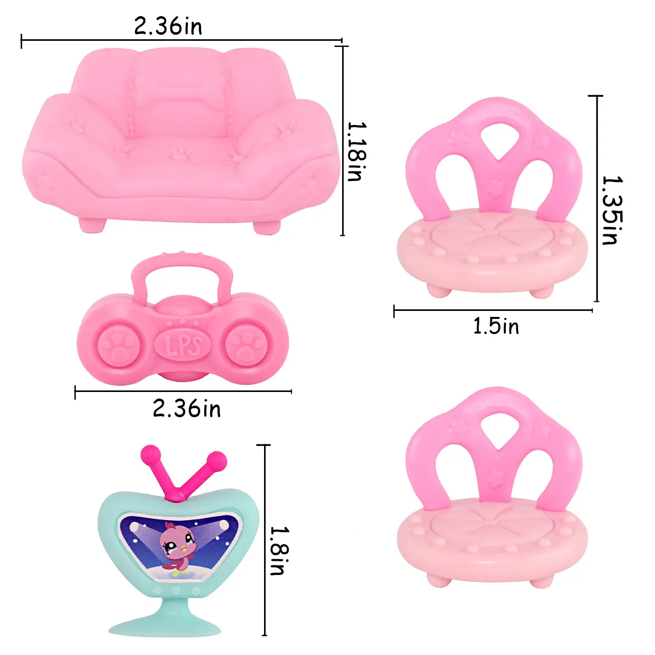 4 PCS Mini Pink Accessories Set Television Sofa Chairs Outfit for Mini Pet Shop Figures Toy