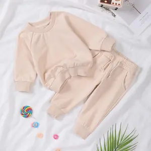 Baby 2-Piece Cozy Organic Cotton Sweatshirt and Jogger Sweatpants Set Solid Color Toddler Kid Clothes Fall Spring Winter Outfits 2 Piece Top and Pants Clothing Sets
