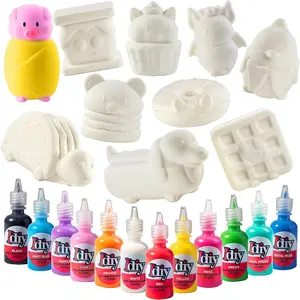Jumbo Food Animal Squishies (8 Shapes w 12 Fabric Paints) -White Kawaii Scented Slow Rising Squishy Toys, Decorating, Scented Stress Relief Craft, Kids School, Birthday Party Activity Gift(4"-6")