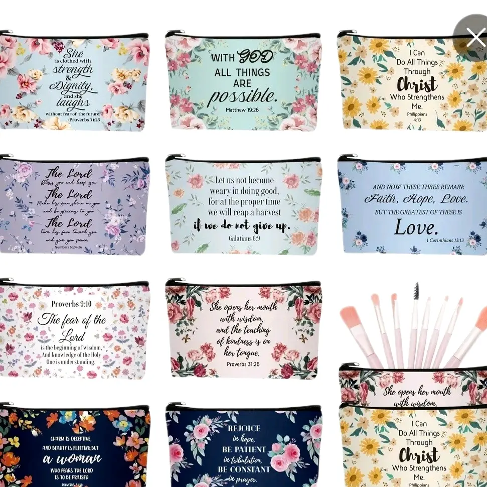 Christian Quotes Pencil Case - Floral Design with Inspirational Quotes, Ideal for Note-taking and Personal Organization