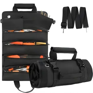 Roll Up Tool Bag with Detachable Tool Pouches Heavy Duty Organizer for Mechanics Electricians Plumbers and Carpenters Foldable Versatile Canvas Garden Tool Bag Backpack Durable