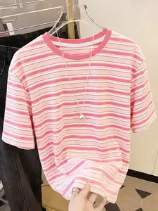 Women's Striped T-Shirt, Youthful Preppy Style, Casual Streetwear, Vintage High-Quality Fabric, Versatile Fashion Top