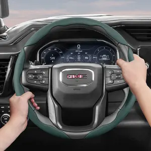 For GMC Steering Wheel Cover Perforated Breathable Leather Segmented Design Ultra-Thin Style Protects Steering Wheel For Sierra 1500/Sierra HD/Yukon/Terrain/Acadia/Canyon/Savana/HUMMER EV/Sierra EV Black Burgundy Mocha Beige Gray Green