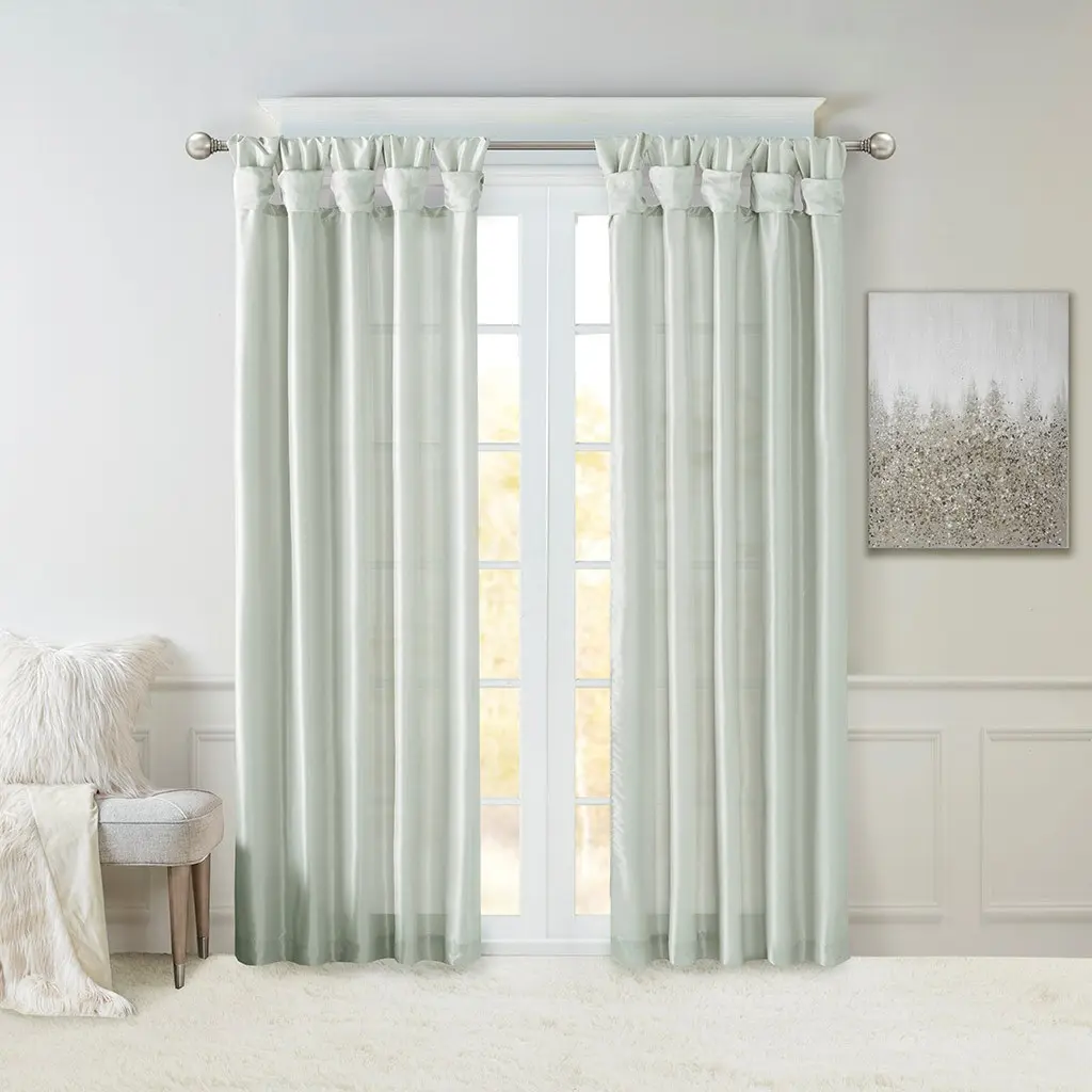 Dusty Aqua 50x84 Inch Lined Twist Tab Curtain Panel, Light Filtering Window Drape for Living Room, Bedroom, Kitchen, Single Panel
