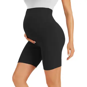 Maternity Shorts Over The Belly - 5" Biker Workout Yoga Active Athletic Pregnancy Short Pants Lounge Pajama
