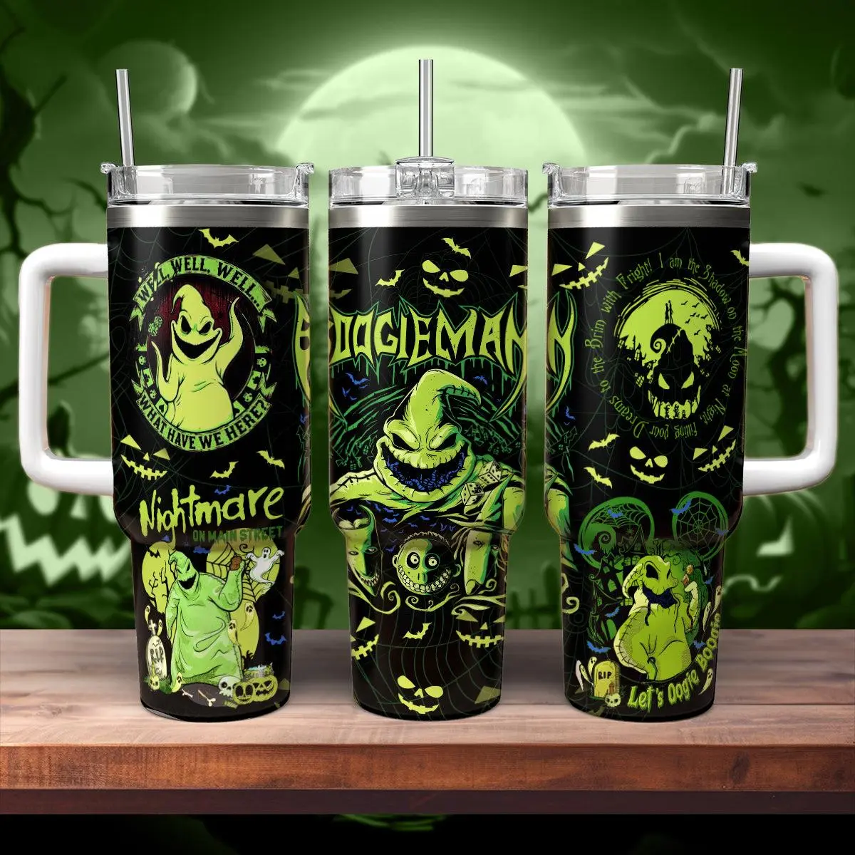 Halloween Boogie Monster Tumbler, Spooky Green Ghost Travel Cup, Creepy Cartoon Drinkware, Halloween Party Gift