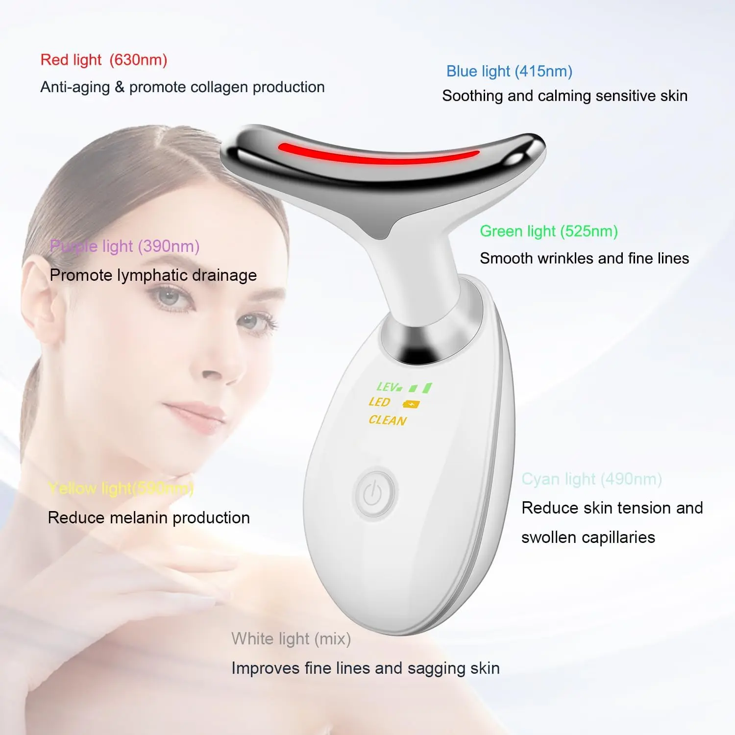 7 Color LED Electric Massager 7 Color High Frequency Vibrating Skin Care  Tool for Double Chin Shaping & Wrinkle Removal Daily Facial Beauty Machine  White Firming - TikTok Shop
