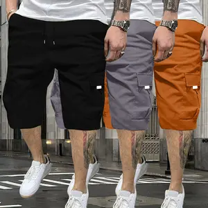 Men’s 3-pack tactical cargo shorts, solid color design, multifunctional pockets, regular fit, drawstring waist, suitable for outdoor leisure, everyday wear, fishing, mountaineering, and other activities