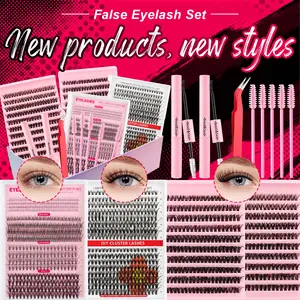 Fluffy Wispy Lash Extension Set, All-In-One Cluster Lash Set With Complete Accessories, Salon-Grade Makeup Tools For Women, DIY Individual Lashes, Premium Lash Kit, Long-Lasting Soft Eyelashes, D Curl Hybrid Set, Natural Cluster False Eyelashes Flawless