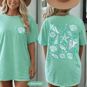Comfort Colors Summer Seashells Shirt, Front and Back Coastal Beach Shell Tee Tshirt, Vacation Summer Graphic Shirt, Trendy Mermaidcore Ocean Top, Casual Oversized Apparel