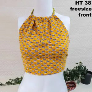 Kantha Halter Top Vintage Bohemian Handmade Upcycled Cotton Summer Crop Top Backless Design Comfortable for Casual Wear - Womenswear