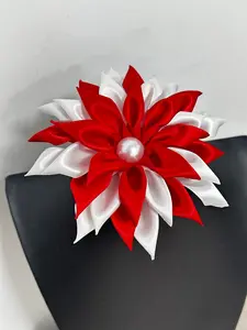 Red and white mixed-color sisterhood association handmade exquisite imitation pearl corsage brooch pin jewelry, multi-layer smooth ribbon, suitable for wedding parties or daily use