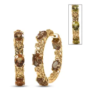 Autumn Alexite and  Citrine 11.60 ctw Blossom Hoop Earrings in 18K Yellow Gold Plated