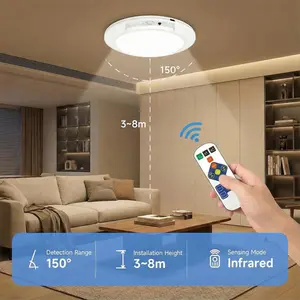 Rechargeable Motion Sensor Ceiling Light with Remote Magnetic Wireless Battery Powered for Closet Shower Stairs Shed Hallway Porch Patio ect 150° Detection Range 3-8m Installation Height Infrared Sensing Mode