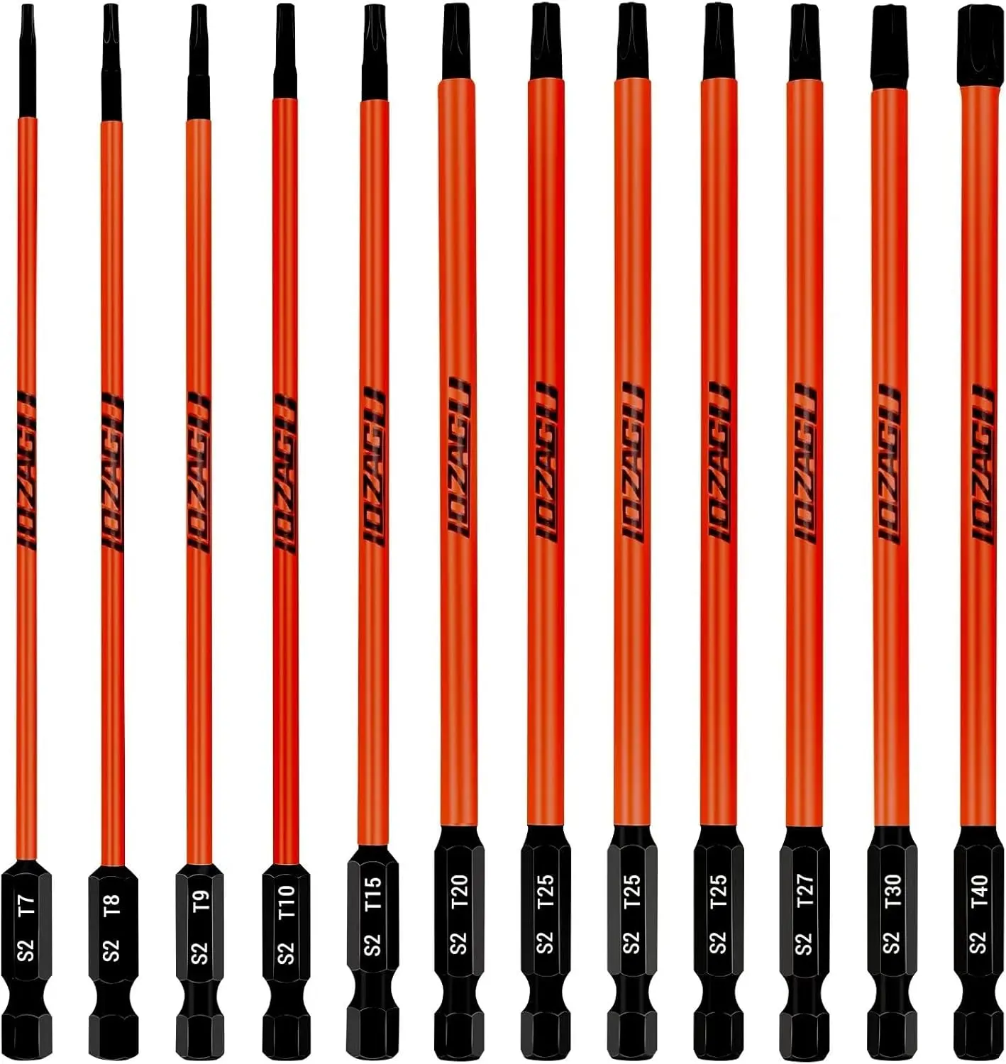 12 count Long Torx Bit Set 6-Inch (152mm), T7 to T40,   Tamper Proof  Bit Set,1/4 Inch Hex Shank | S2 Steel