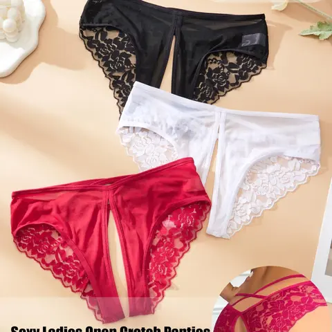 Women's Solid Color Lace Crotchless Panty, Soft Comfy Breathable Knicker for Daily Wear, Breathable Comfy Innerwear, Women's Elastic Underwear for All Seasons, Opening Crotch Underwear