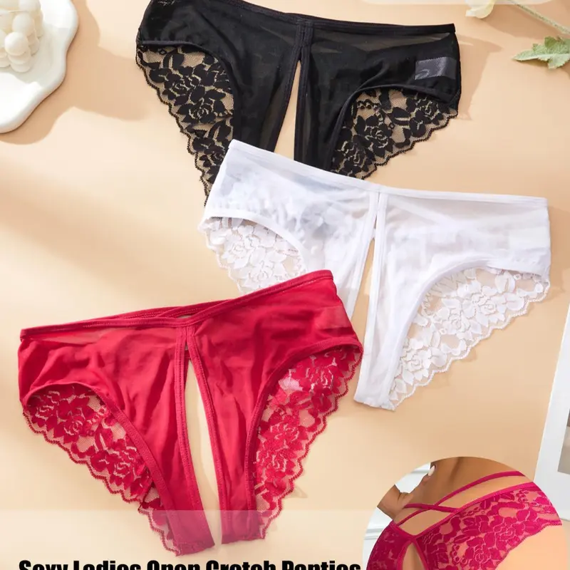 Women's Solid Color Lace Crotchless Panty, Soft Comfy Breathable Knicker for Daily Wear, Breathable Comfy Innerwear, Women's Elastic Underwear for All Seasons, Opening Crotch Underwear