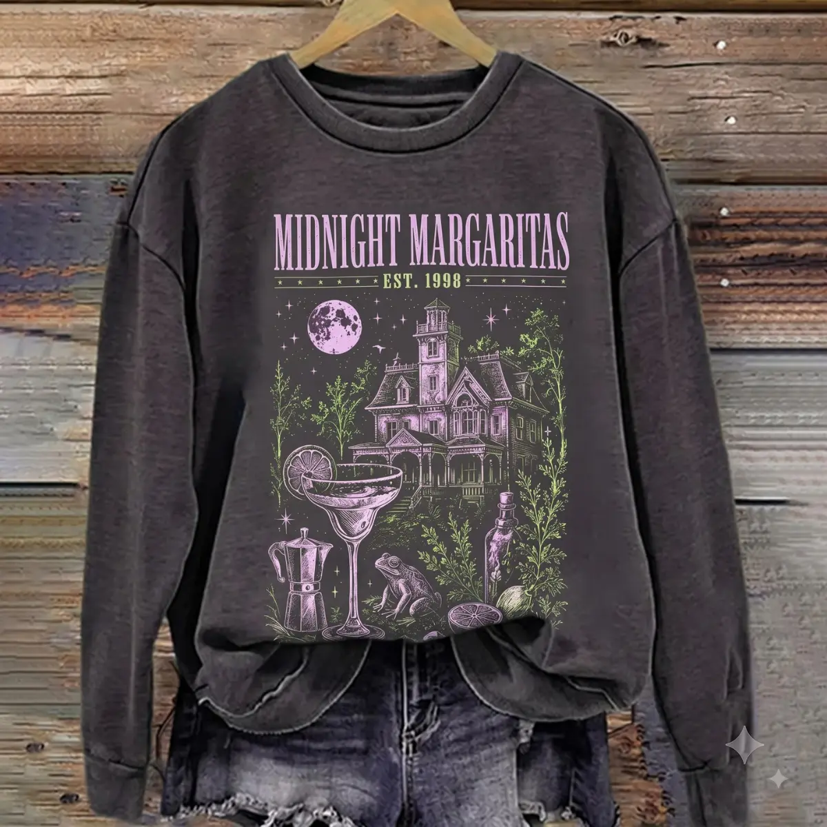 Midnight Margaritas Sweatshirt, Witchy Halloween Crewneck, Vintage Haunted House Sweatshirt, Retro Gothic Cocktail Sweater, Spooky Season Fall Pullover, Magical Autumn Gift for Women