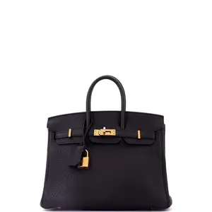 Pre-owned HERMÈS Leather Tote Bags REBAG Hermes Birkin Handbag Noir Togo with Rose Gold Hardware 25 by Rebag