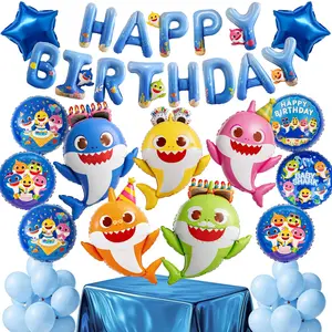 PartyWoo Baby Shark Family Foil Balloons 37pcs Baby Shark Family Blue Round Star Mylar Happy Birthday Letter Balloons for Boys and Girls Under the Sea Kids Birthday Party Decorations