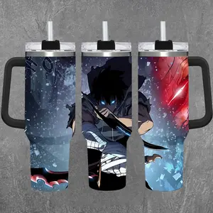 [Solo Leveling] Sung Jin-Woo “Shadow Monarch” Kimetsu no Yaiba 20oz & 40oz Tumbler With Handle – Anime Gaming Stainless Steel Cup, Insulated Iced Coffee Mug, Aesthetic Design, Trendy Drinkware, Daily Use, Fan Favorite, Gift For Otaku & Anime Fans
