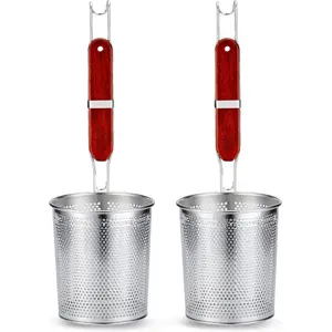 -Perforated Stainless Steel Pasta Strainer With handle,  Dumpling Noodle Strainer,Straining Noodles Pasta Basket 2 count(Dia 5.5inch)
