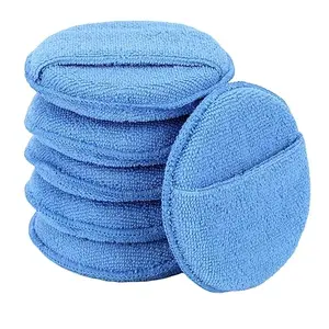 Soft Microfiber Polishing Pads for Vehicle Care, Round 5-Inch Size, Foam Core with Grip Pocket, Ideal for Waxing, Buffing, Detailing, Set of Six
