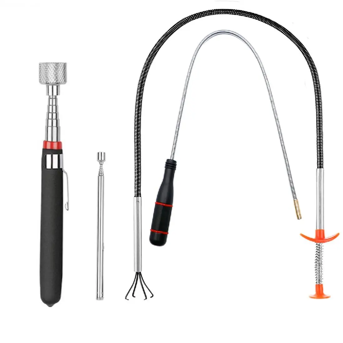4-Pack Telescoping Magnetic Pick-Up Tool Set – Extendable Retrieving Tools with Magnet Stick, Flexible Spring Grabber with 4 Claws, Bendable Extra-Long Reach Pickup Tools for Easy Access