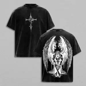 Tormented Angel T-Shirt Washed , Fallen Dark Angel Oversized Tee, Gothic Angel of Despair Shirt, Heavyweight Cotton Washed Heaven and Hell Streetwear Angel vs Demon Art Jesus Apparel Christ the Savior Menswear Man Tshirt Streetwear